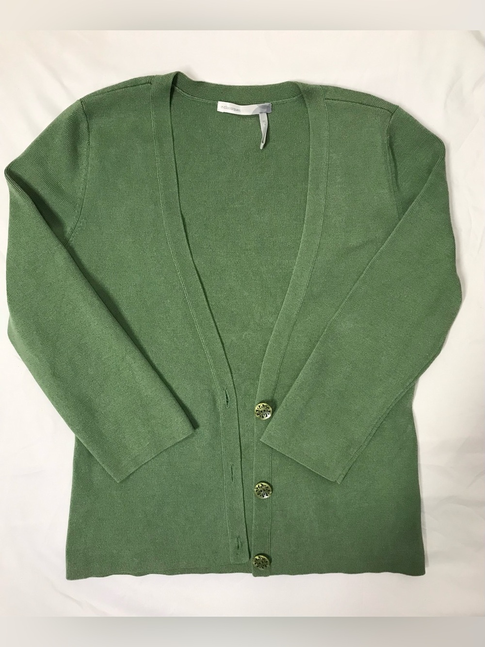 Classiques‎ Entier Green Silk Blend V-Neck Cardigan Sweater M
